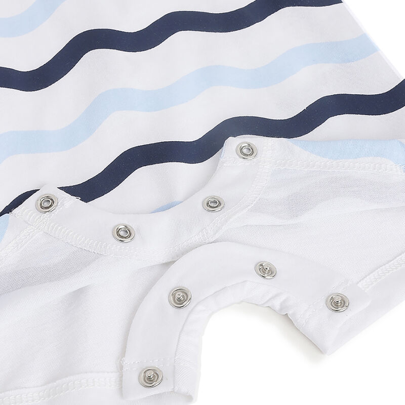 Boys White and Blue Printed Short Sleeve Rompers image number 4